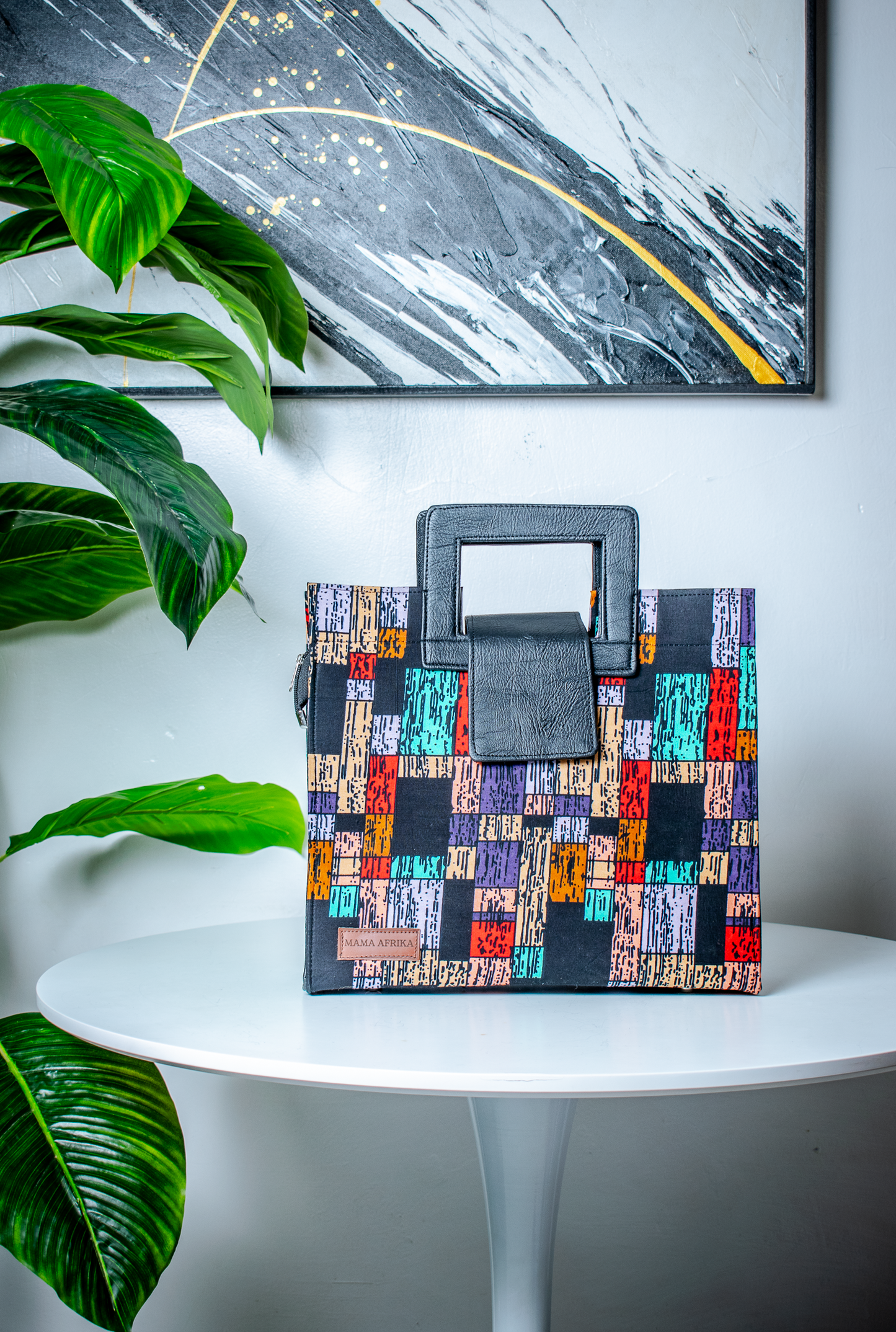 Large Pixel Mosaic Square-Handle Tote