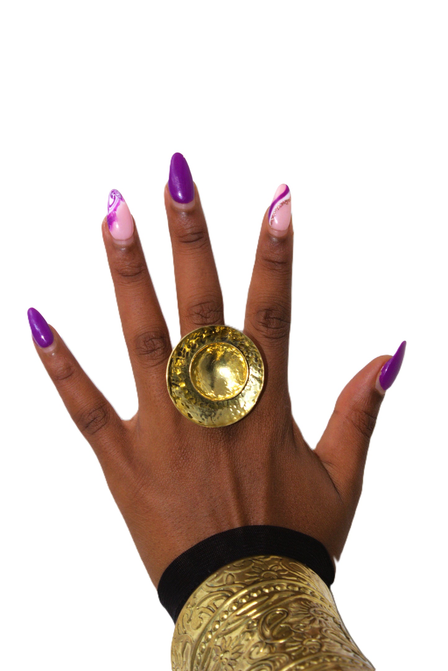 Hammered Gold Concave Statement Ring