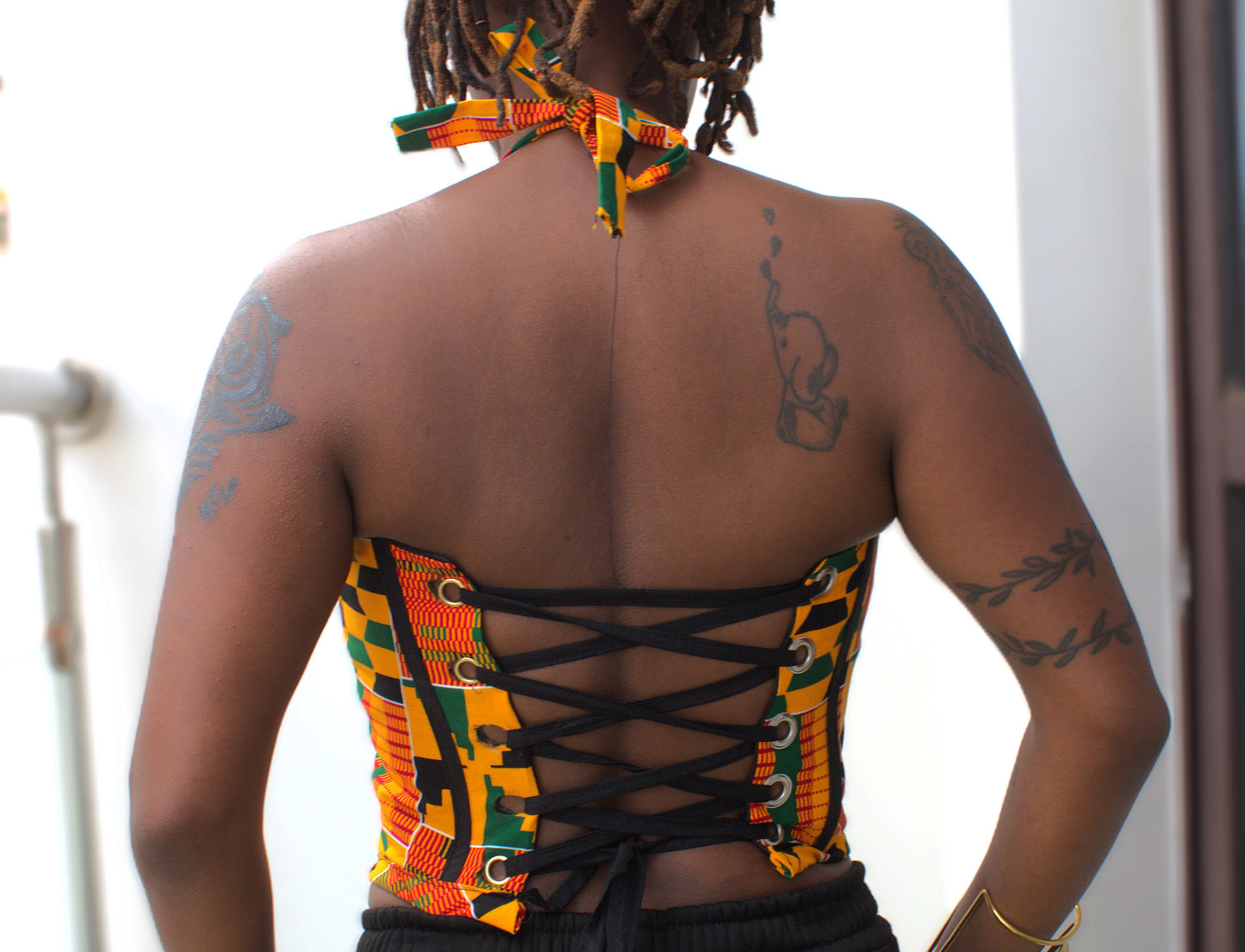 Halter-Neck Kente Print Boned Corset Top