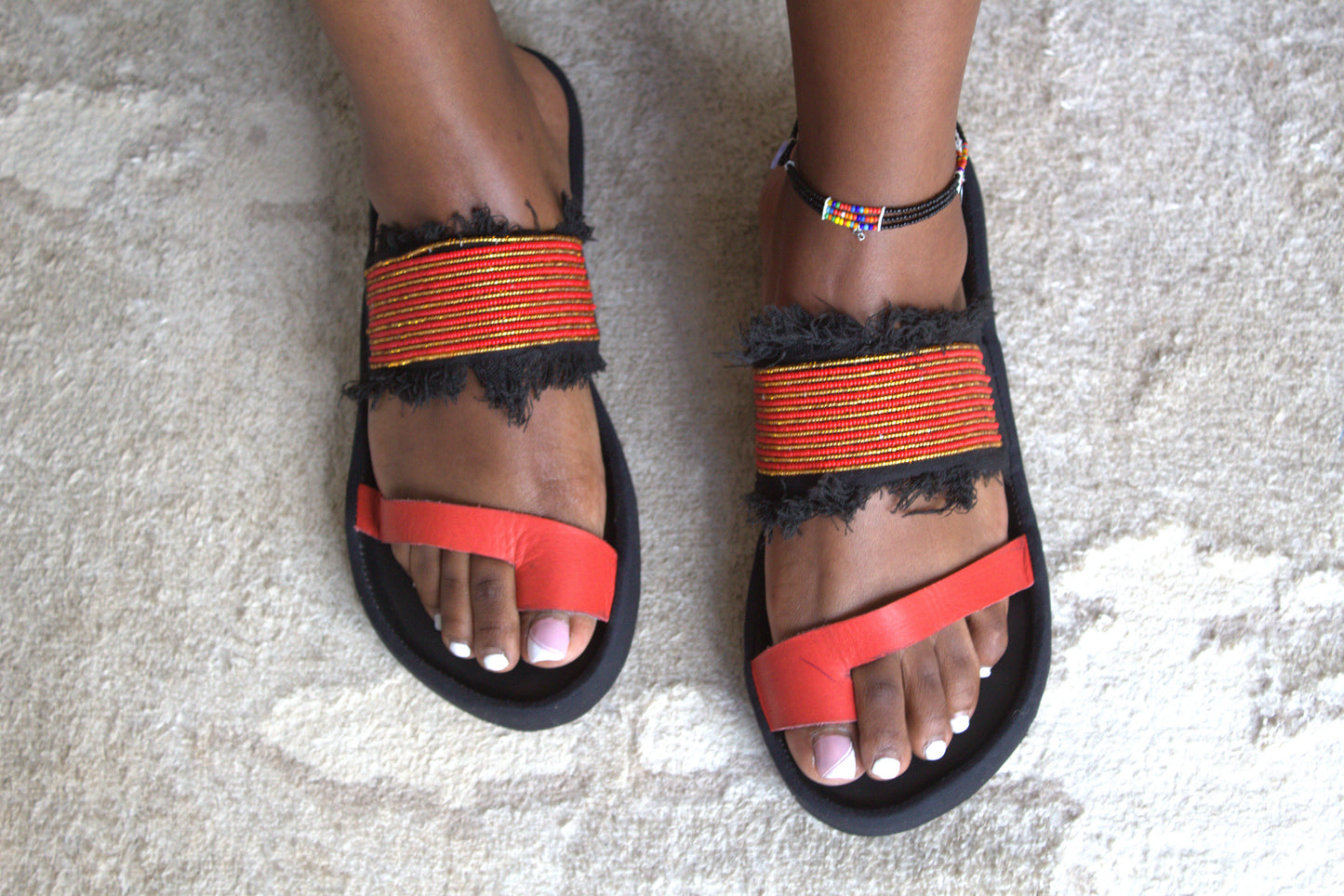 Maasai Beaded Fringe Platform Slides