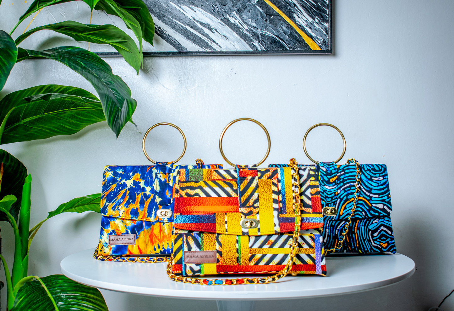 Mama Afrika Multi Colour Ankara Ring Handle Clutch