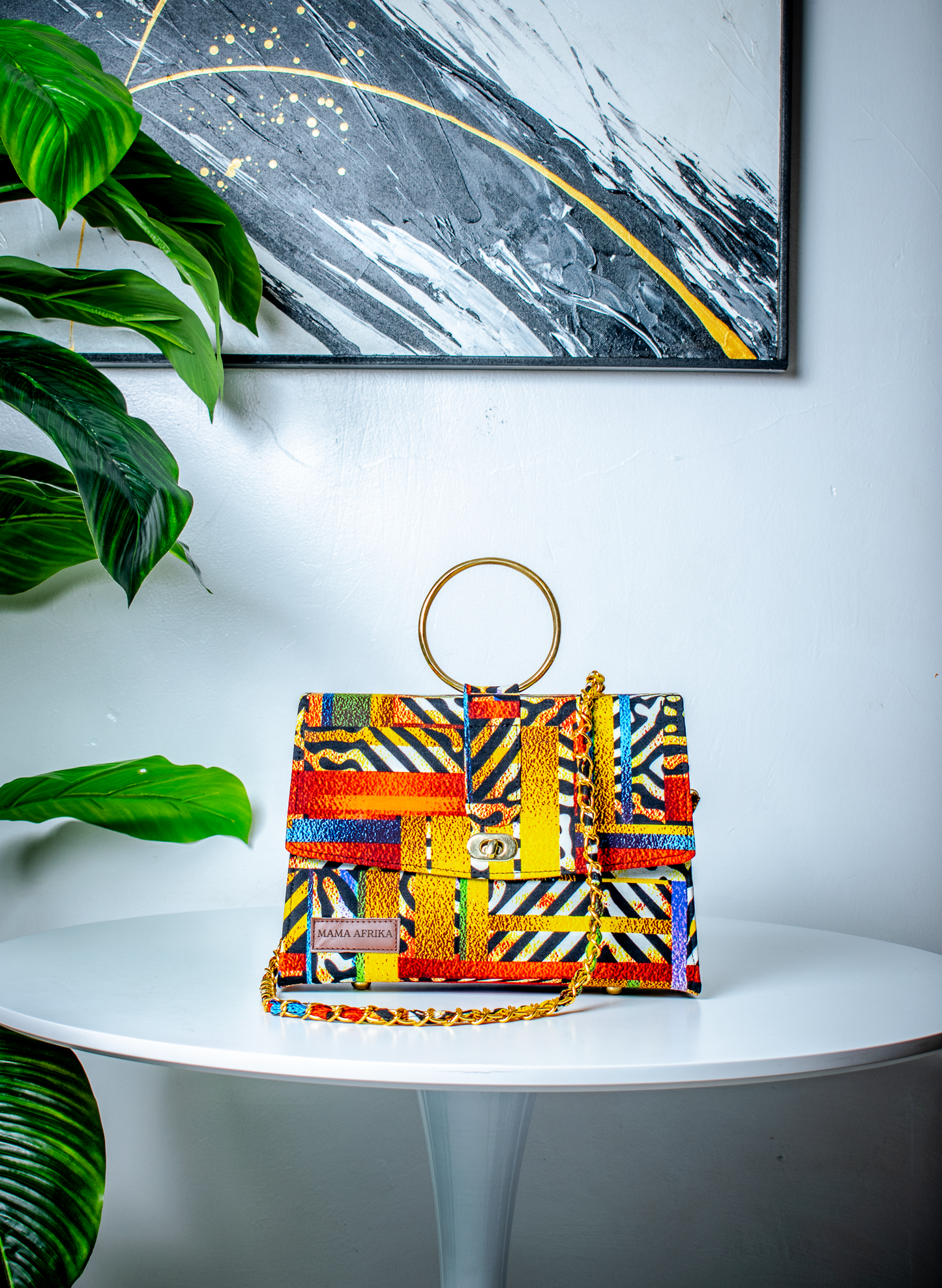 Mama Afrika Multi Colour Ankara Ring Handle Clutch