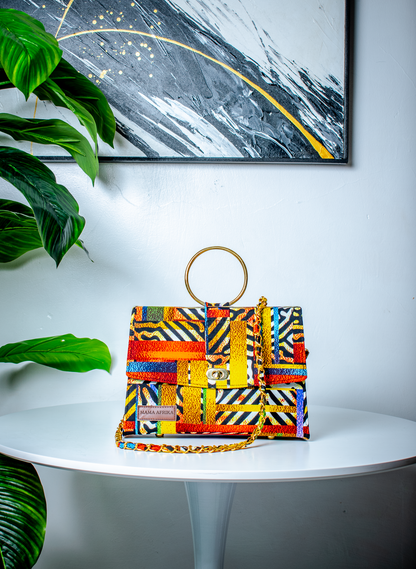 Mama Afrika Multi Colour Ankara Ring Handle Clutch