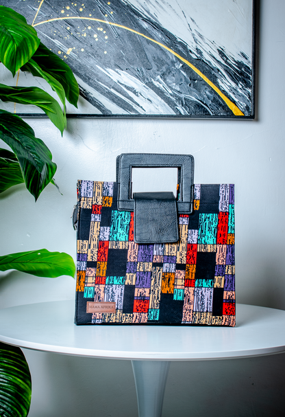 Large Pixel Mosaic Square-Handle Tote