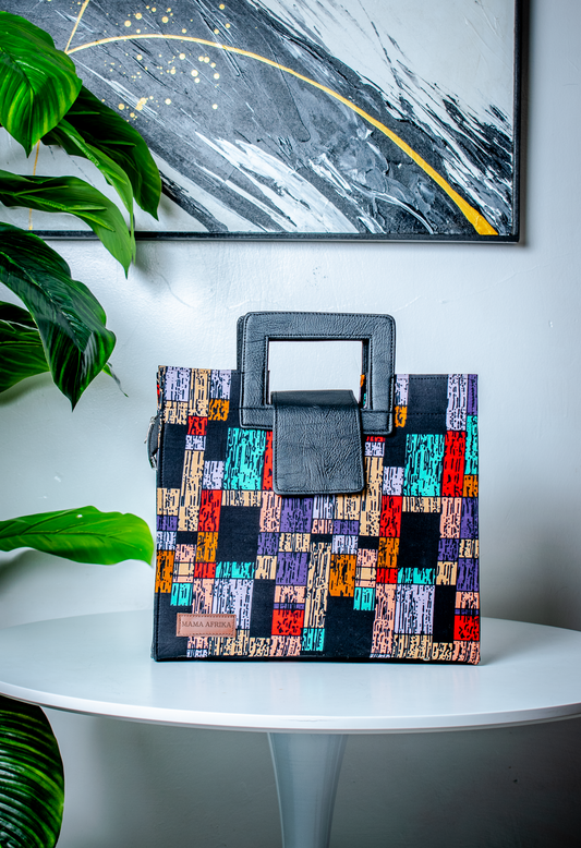 Large Pixel Mosaic Square-Handle Tote