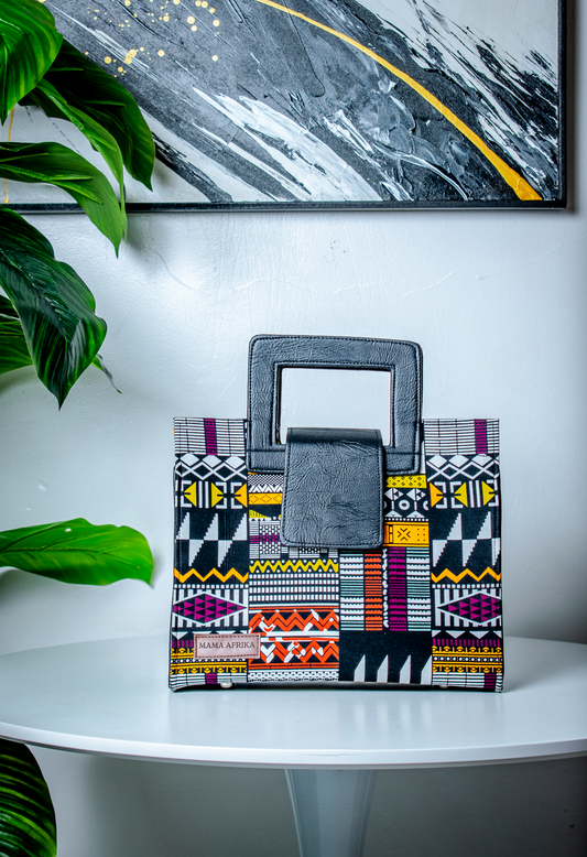Large Kente Patchwork Square-Handle Tote