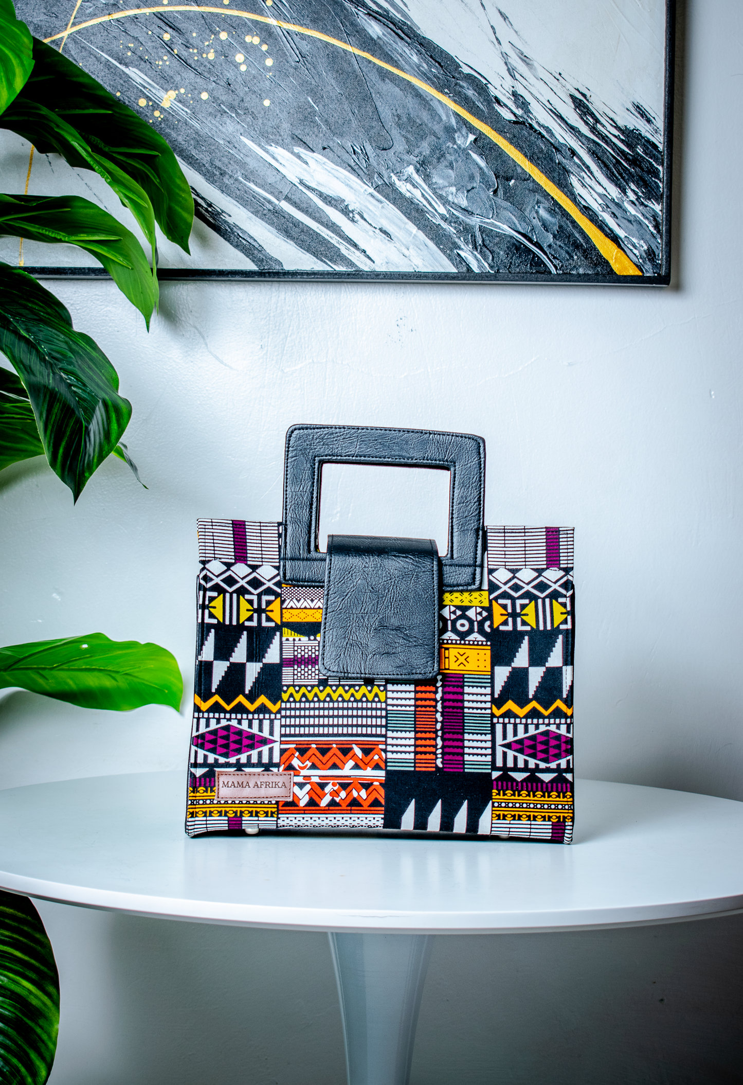 Large Kente Patchwork Square-Handle Tote