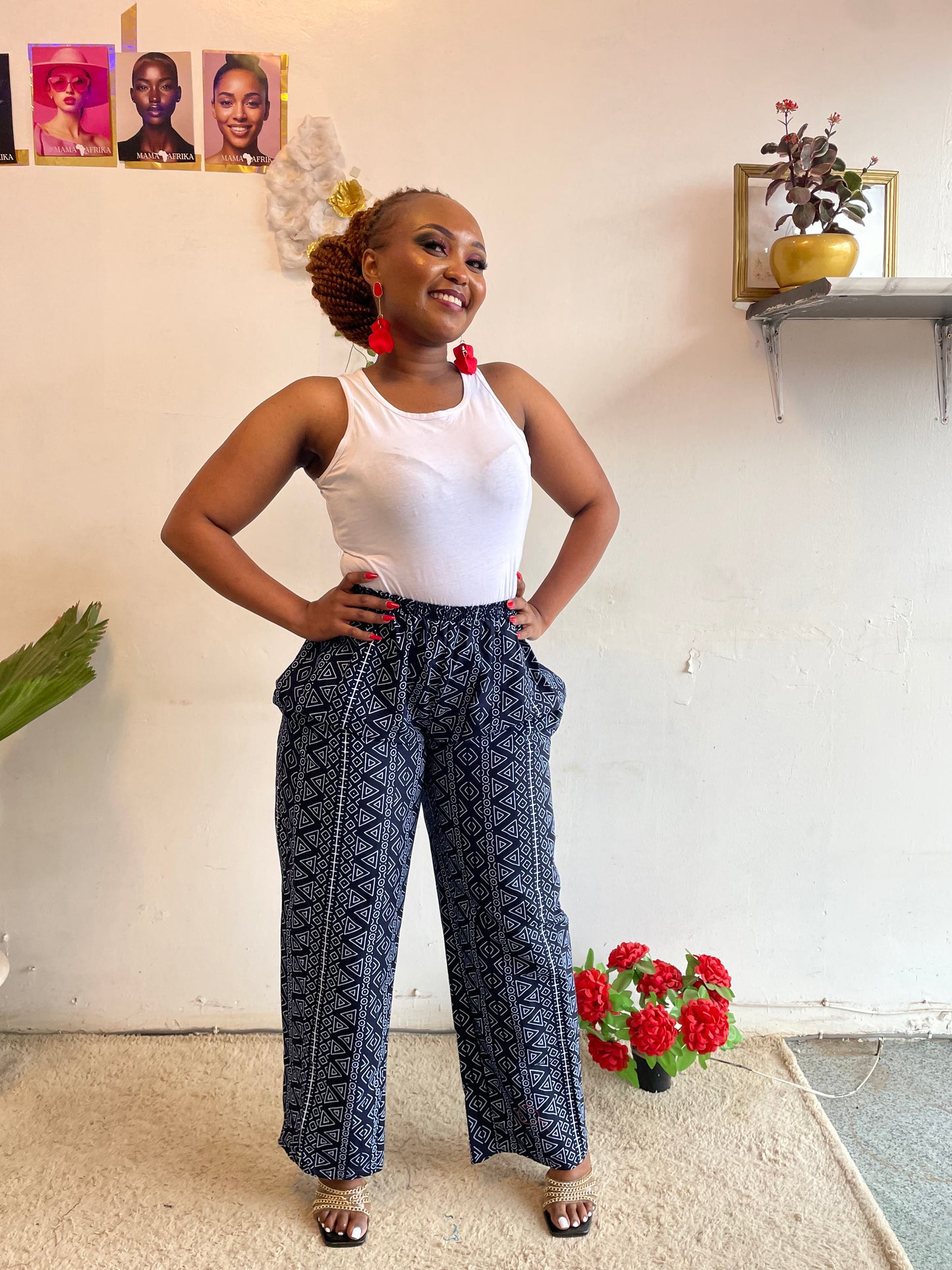 Navy Paisley Print  Pants