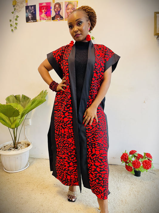 Zuri Red Print Kimono