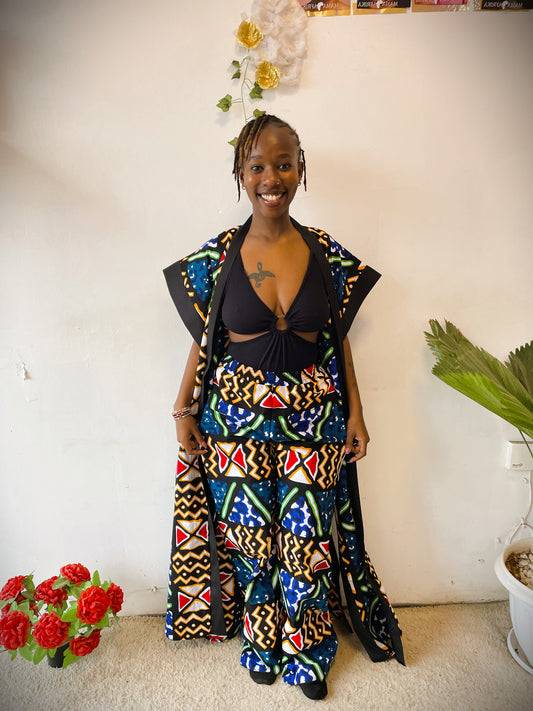 African Print  Pants & Kimono Set - Multi-Tribal Pattern