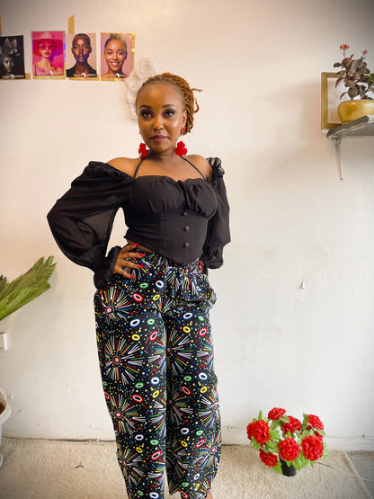 Fireworks Print Wide-Leg Pants