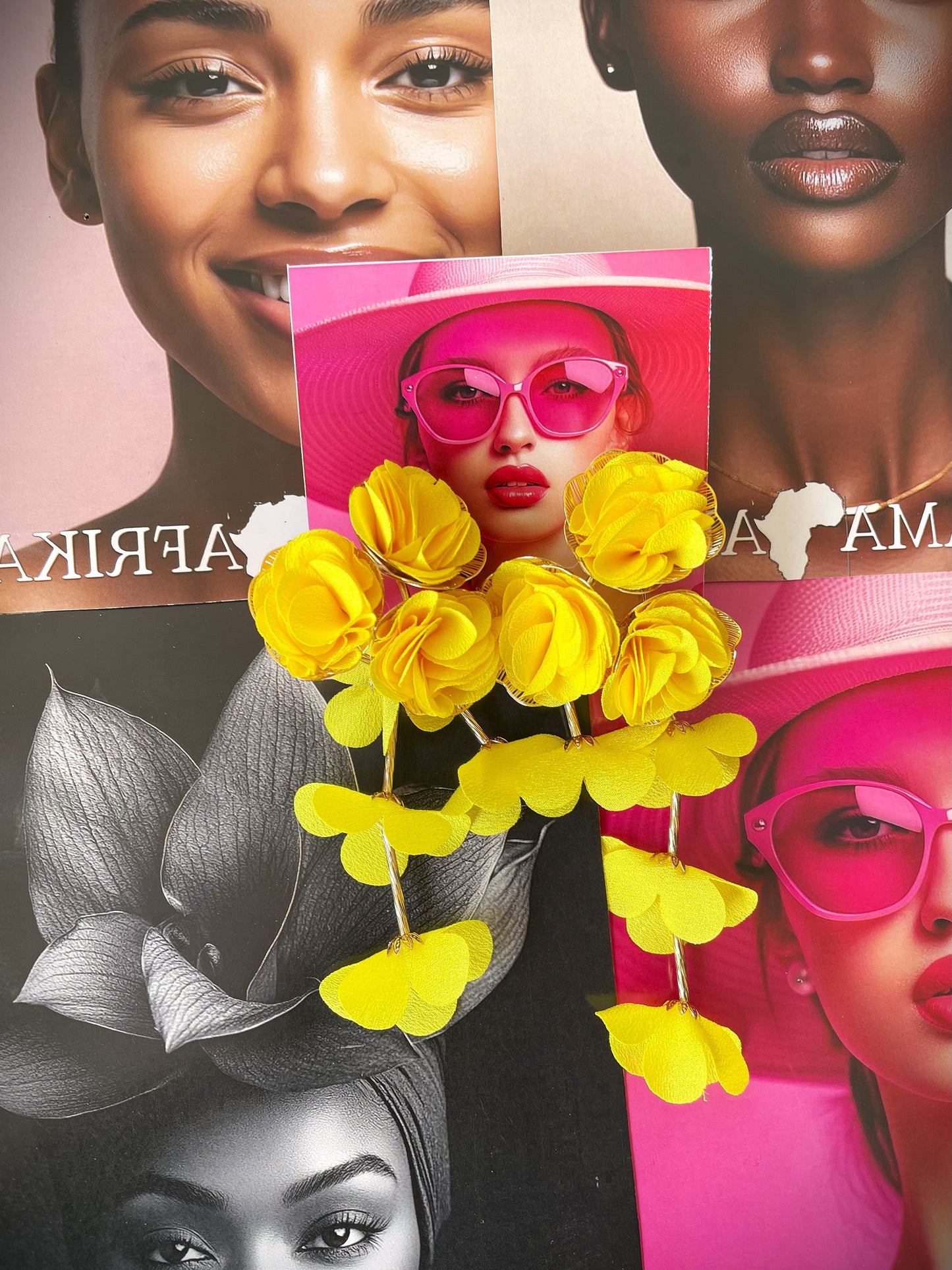 Fabric Large Flower Long Tassel Earrings