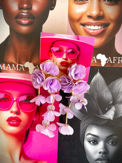 Fabric Large Flower Long Tassel Earrings