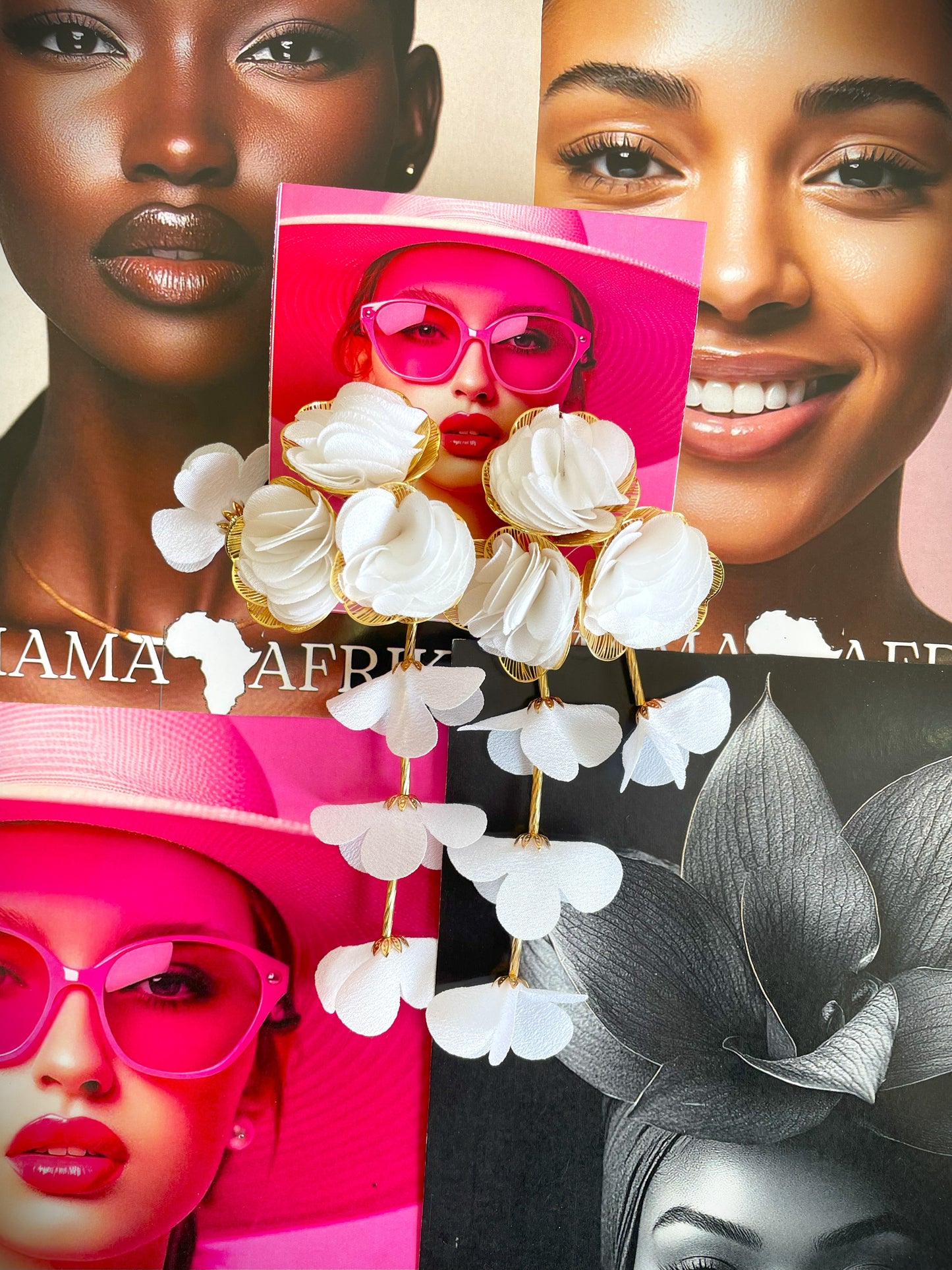 Fabric Large Flower Long Tassel Earrings