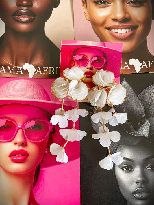 Fabric Large Flower Long Tassel Earrings