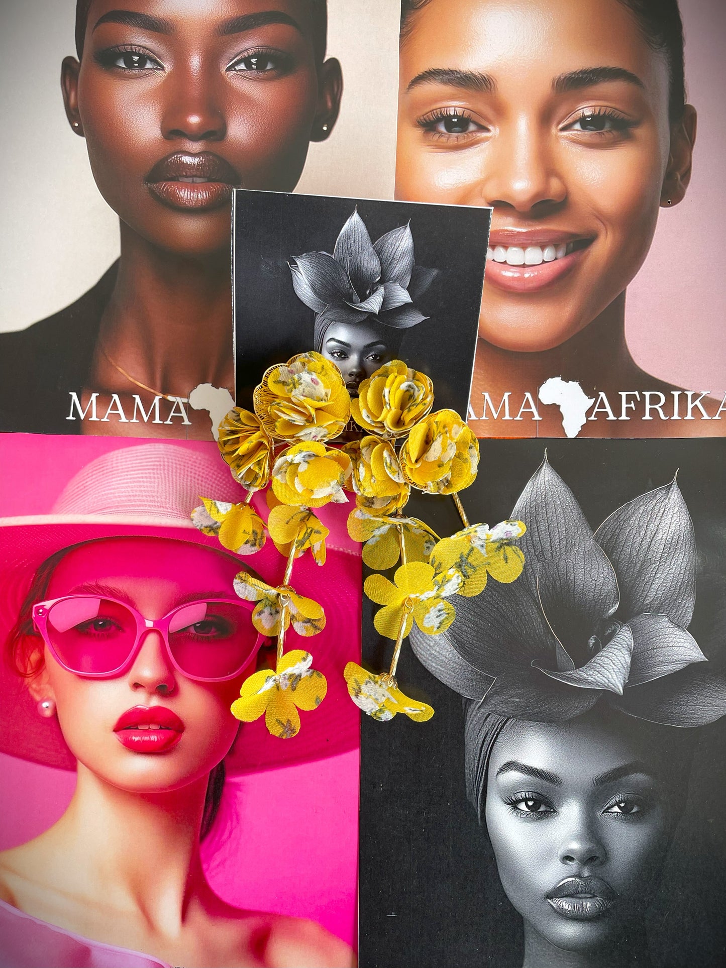 Fabric Large Flower Long Tassel Earrings