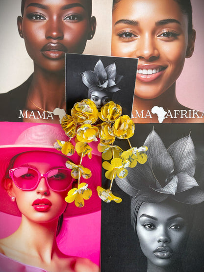 Fabric Large Flower Long Tassel Earrings