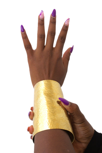 Hammered Wide Gold Cuff Bracelet