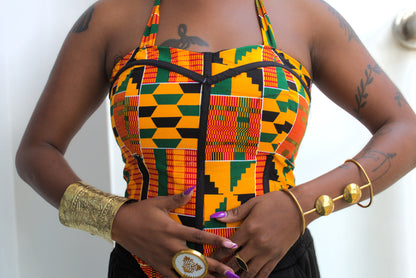 Halter-Neck Kente Print Boned Corset Top