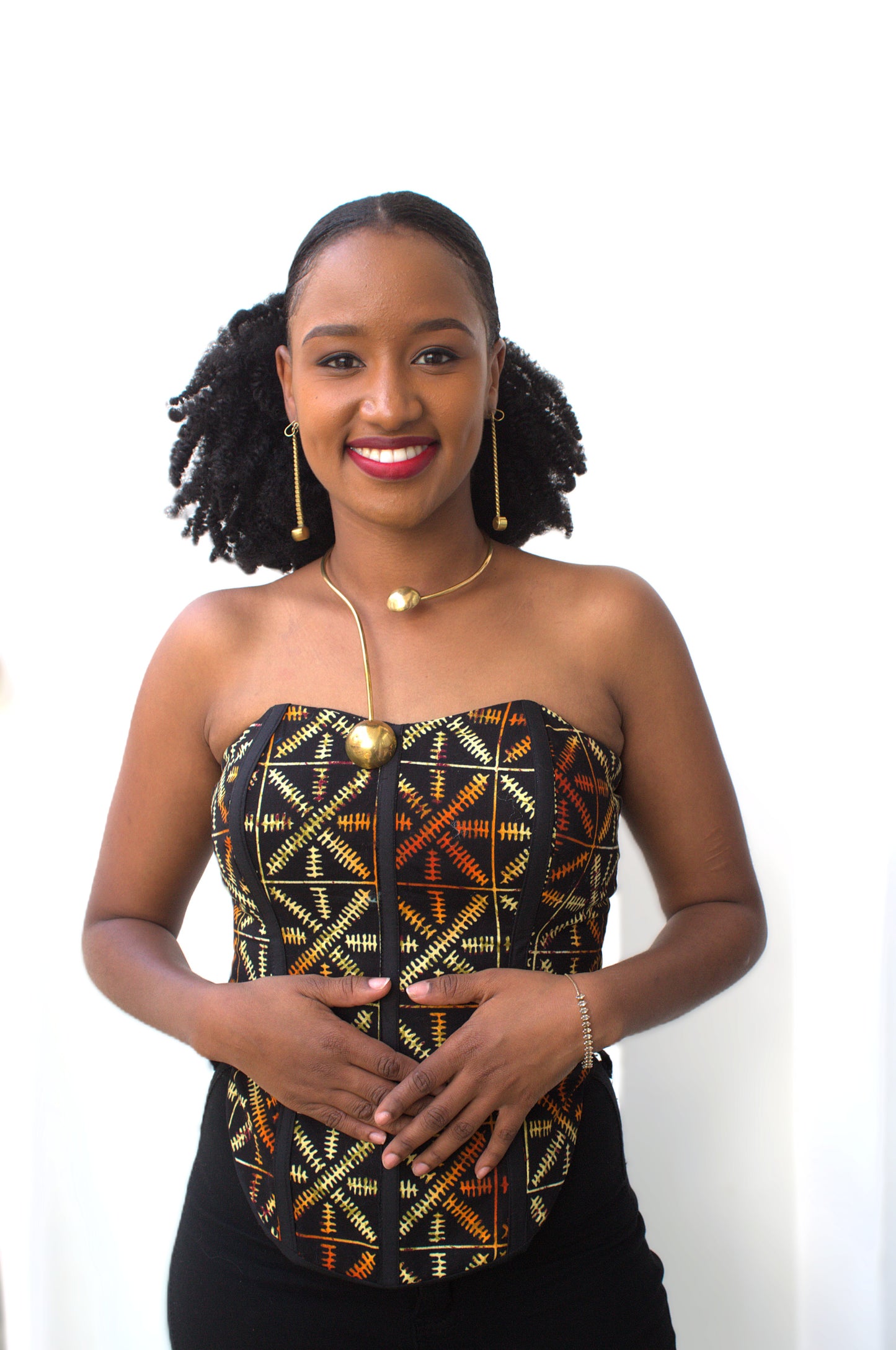 Strapless Geometric Ankara Boned Corset
