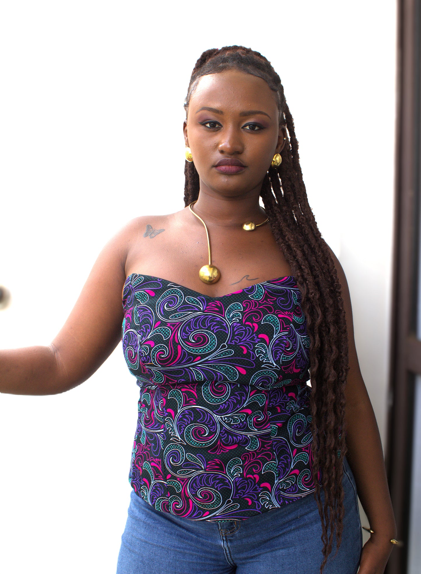 Strapless Ankara Purple Paisley Bustier Top