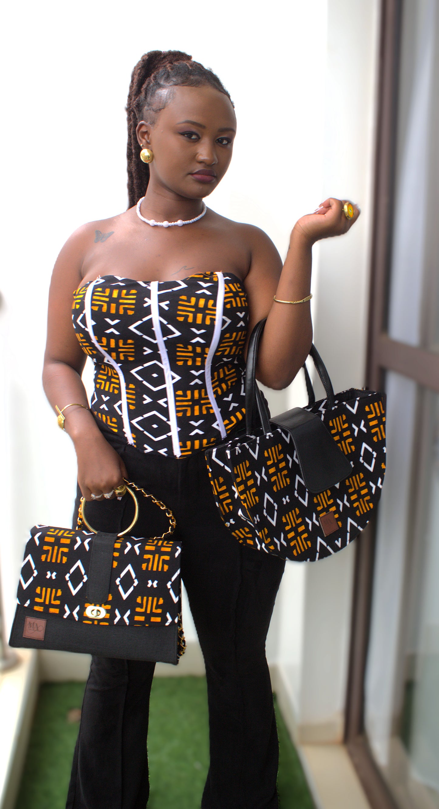 Strapless Mudcloth-Print Boned Corset Top