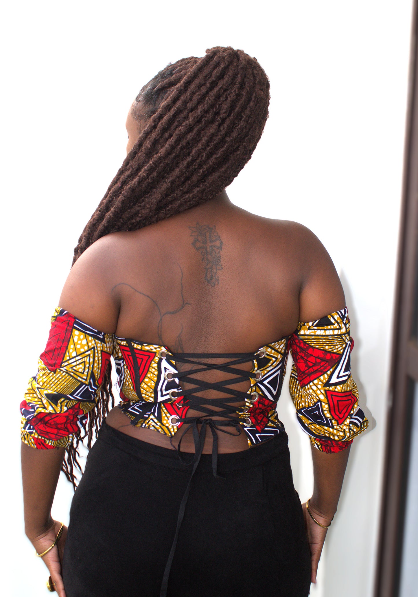 Off-the-Shoulder Ankara Boned Corset Top
