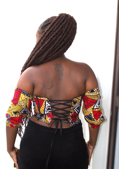 Off-the-Shoulder Ankara Boned Corset Top