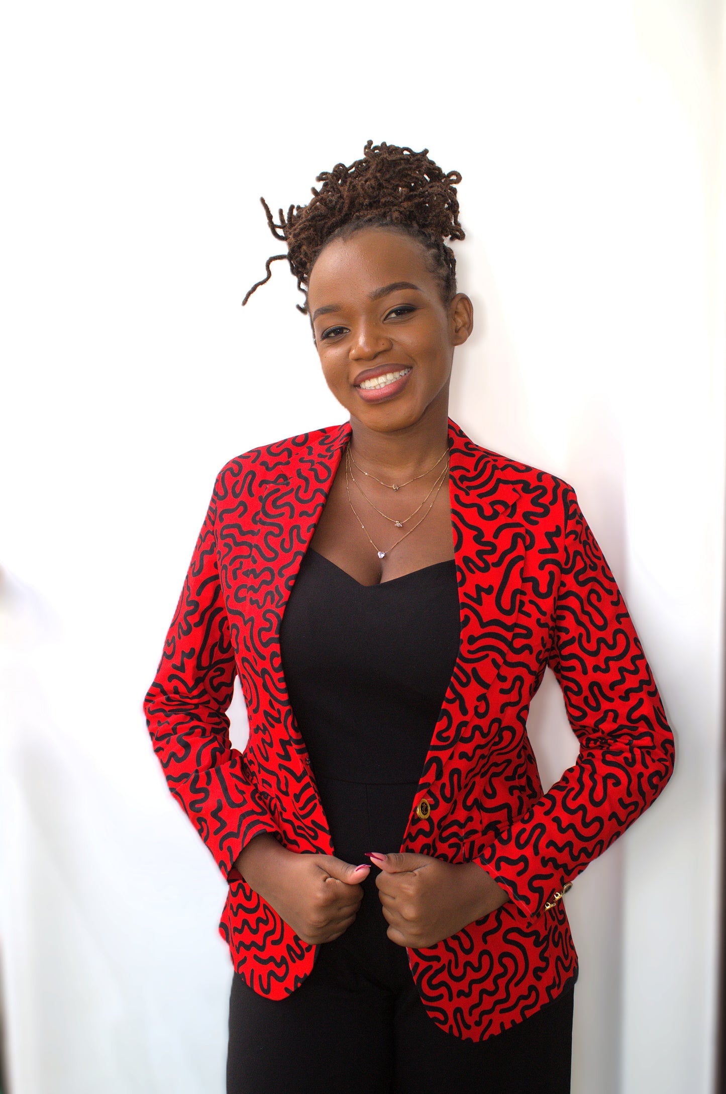 Crimson Scribble Ankara Blazer