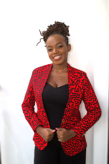 Crimson Scribble Ankara Blazer