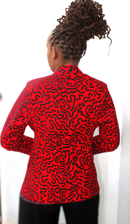 Crimson Scribble Ankara Blazer
