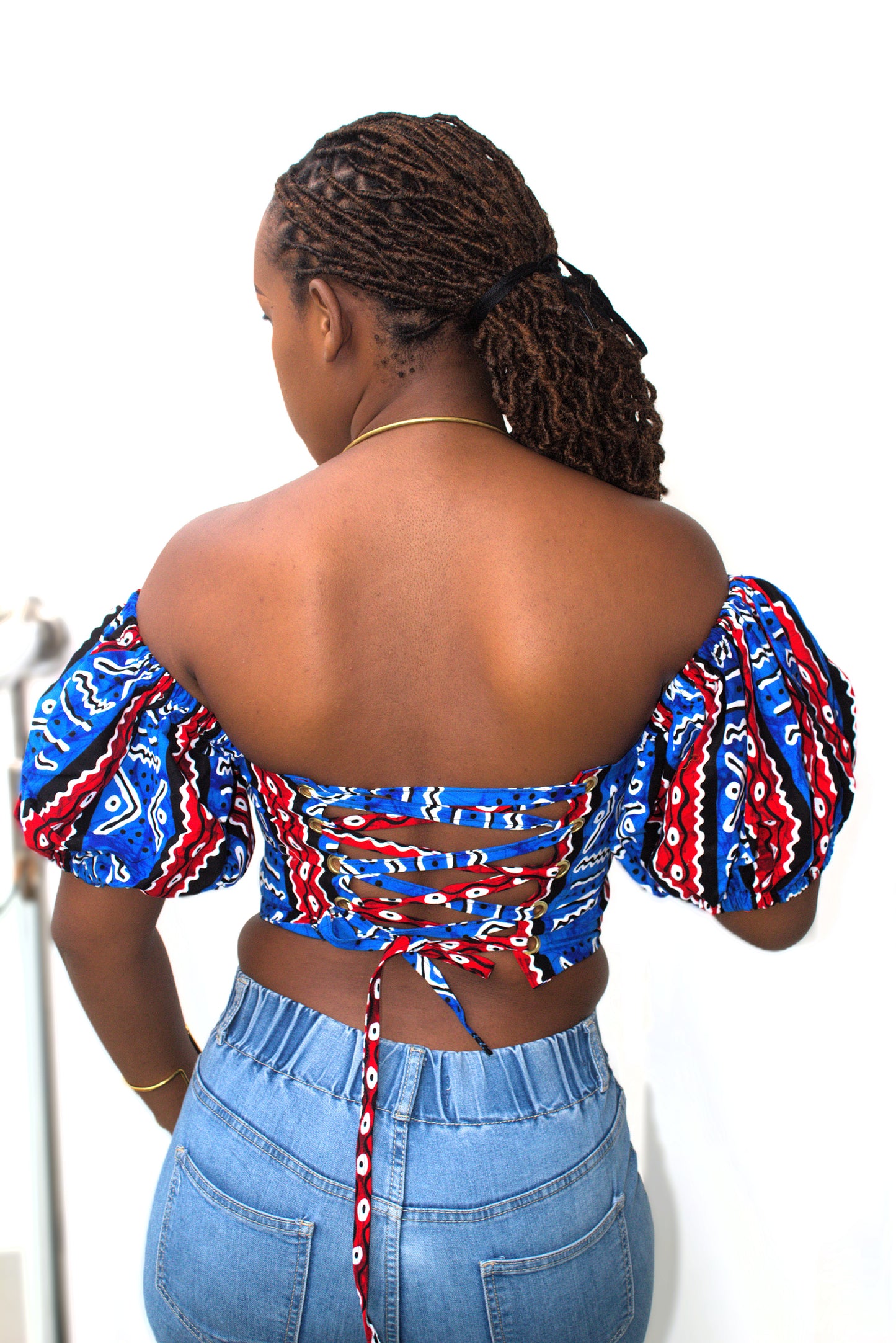 Off-the-Shoulder Ankara Puff Sleeve Crop Top
