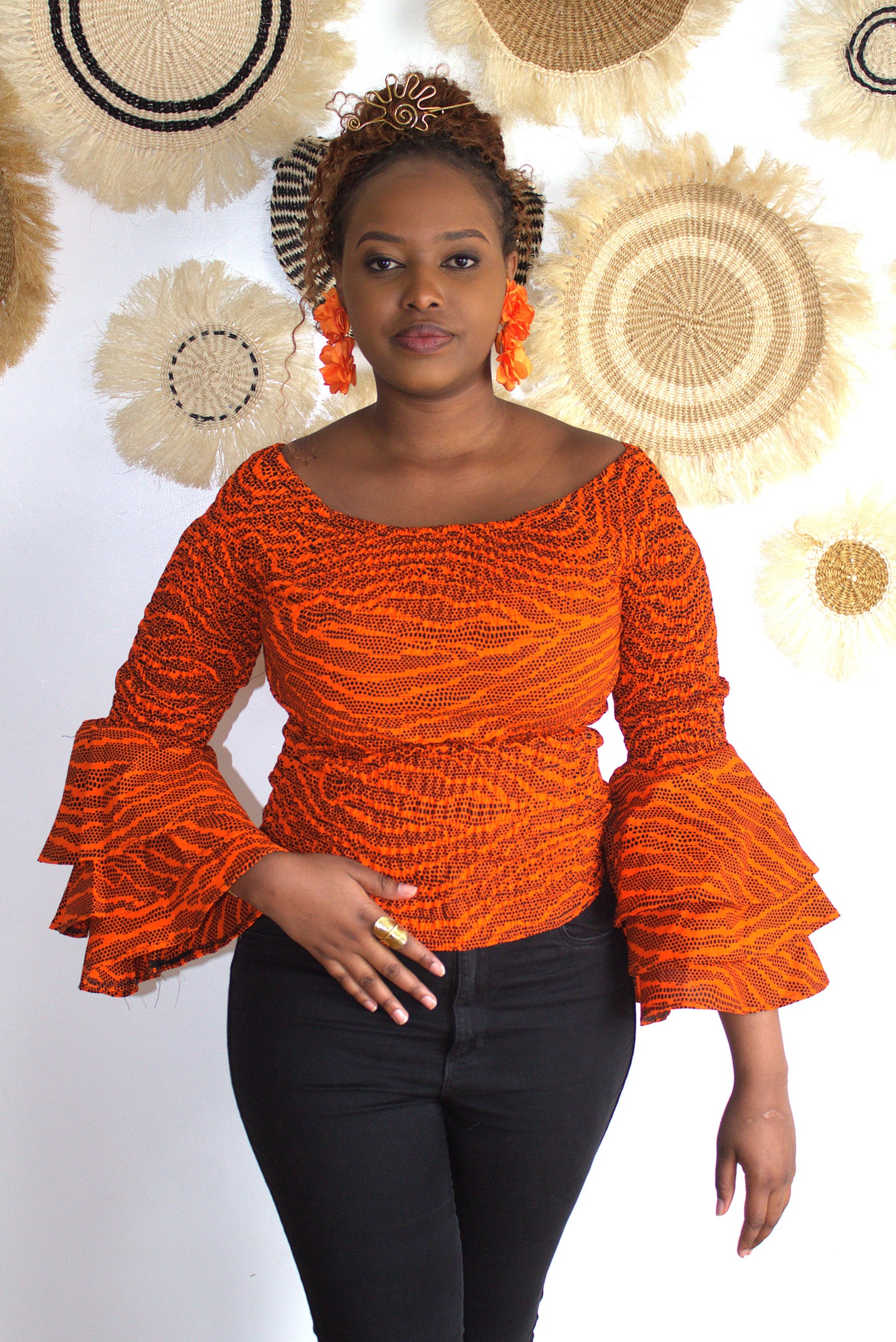 Zora Tiered-Sleeve Ankara Top