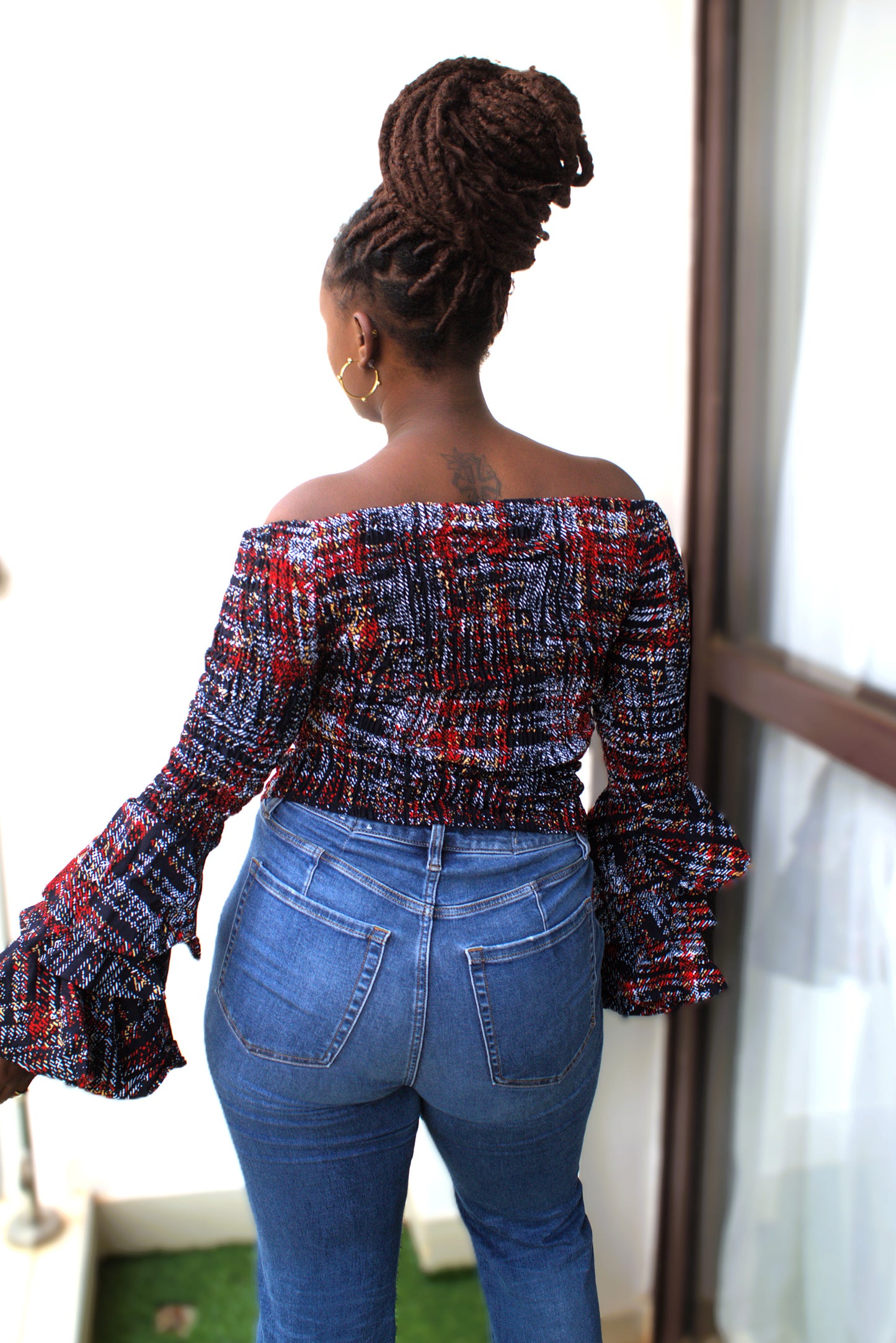 Kente-Inspired Smocked Bardot Top