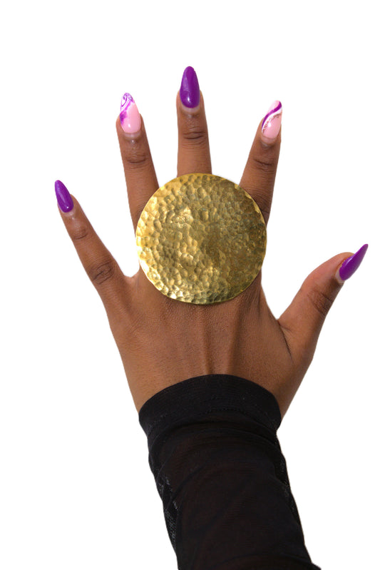 Hammered Gold Disk Statement Ring
