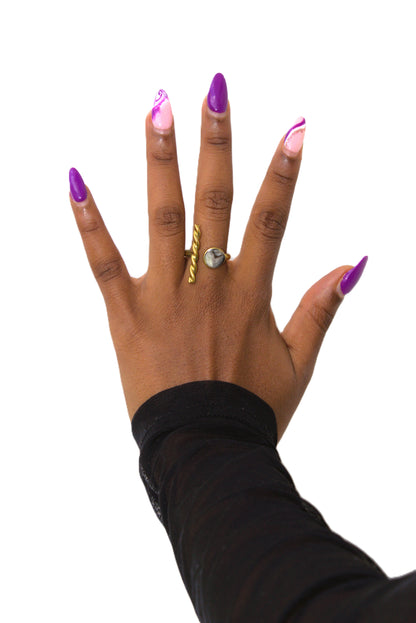 Twisted Pillar & Stone Open Wrap Ring