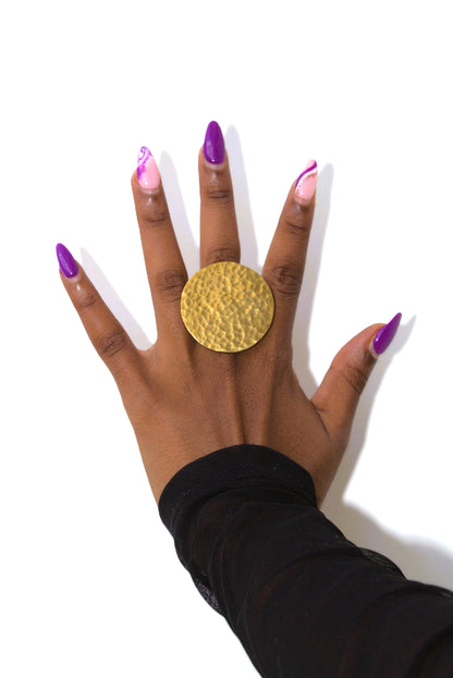 Hammered Gold Disk Statement Ring