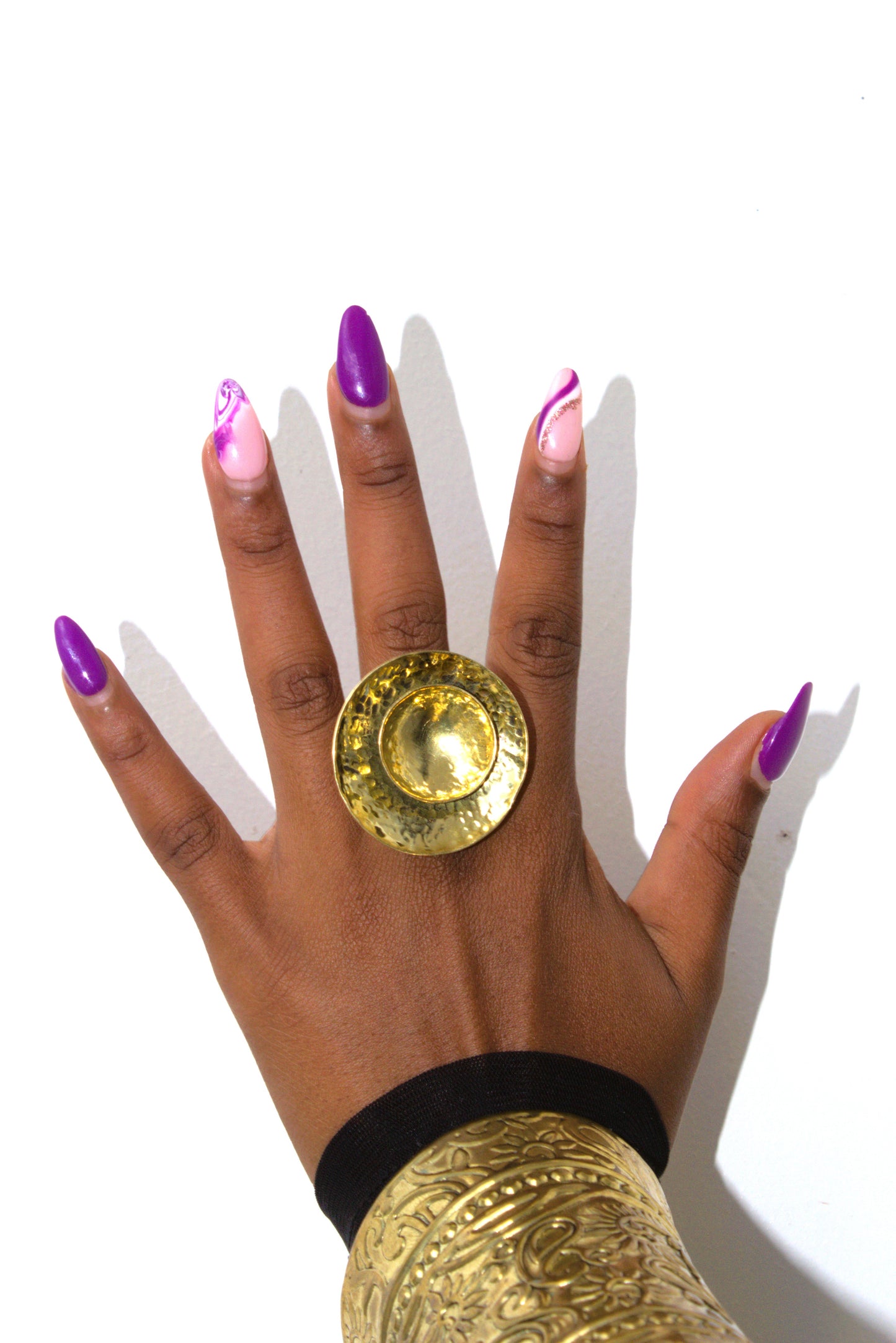 Hammered Gold Concave Statement Ring