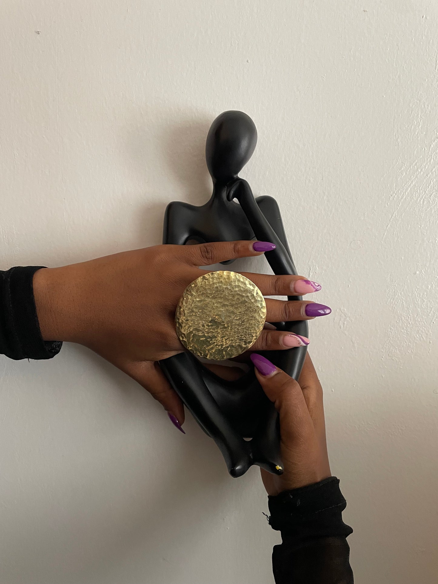 Hammered Gold Disk Statement Ring