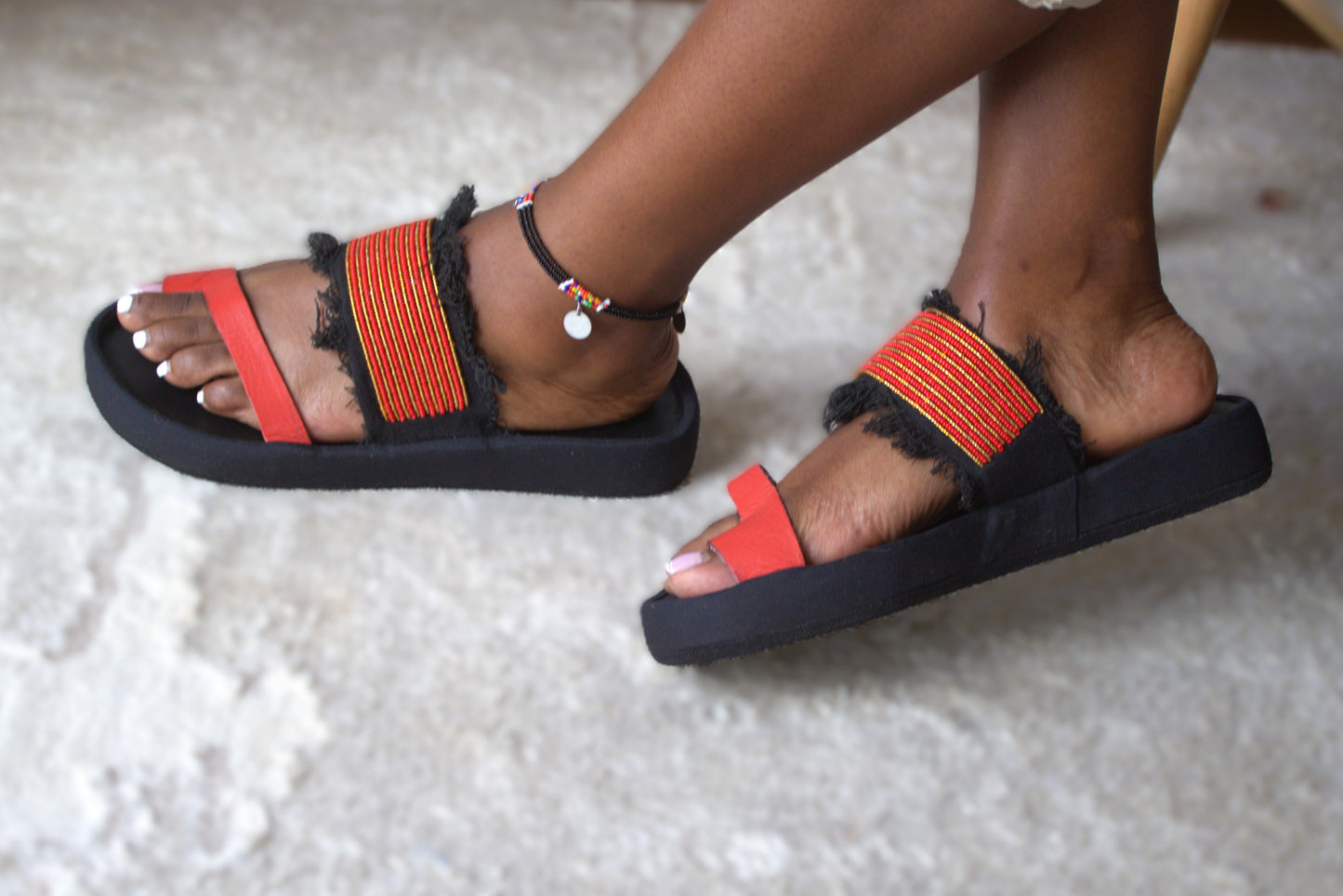 Maasai Beaded Fringe Platform Slides