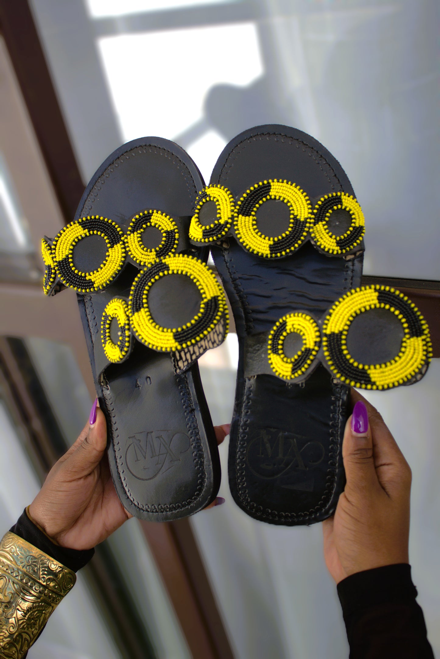 Maasai Beaded Ring Slide Sandals