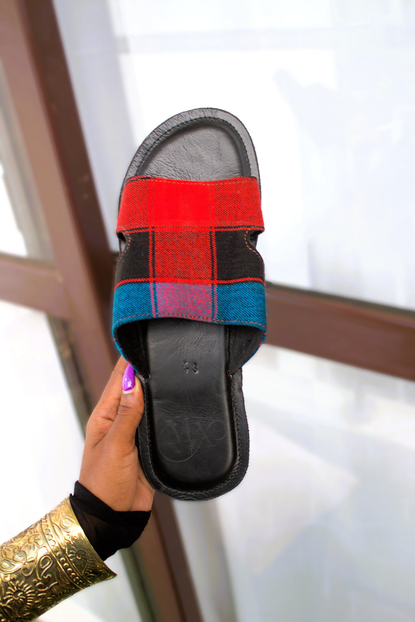 Men Maasai Plaid Slide Sandals