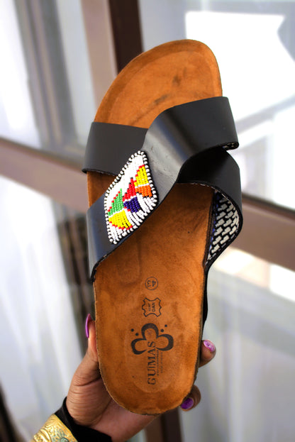 Men's Maasai Beaded Leather Slides