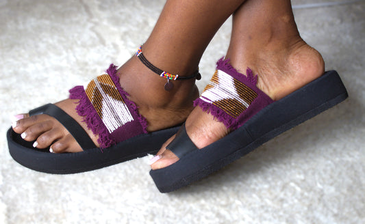 Maasai Beaded Platform Fringe Slides