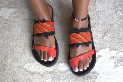 Maasai Beaded Fringe Platform Slides