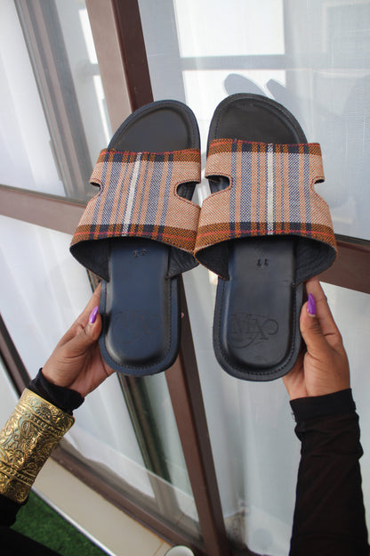 Men's Burberry-Inspired Plaid "H" Slide Sandals